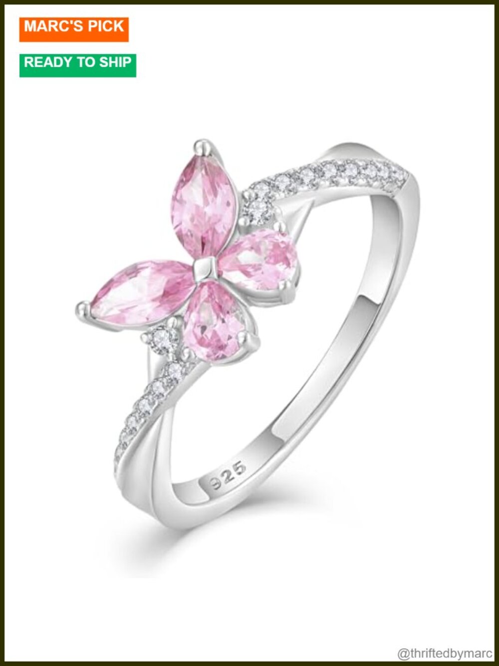 Vemhel 925 Sterling Silver Plated 18k White Gold Twisted Ring Pink Tourmaline